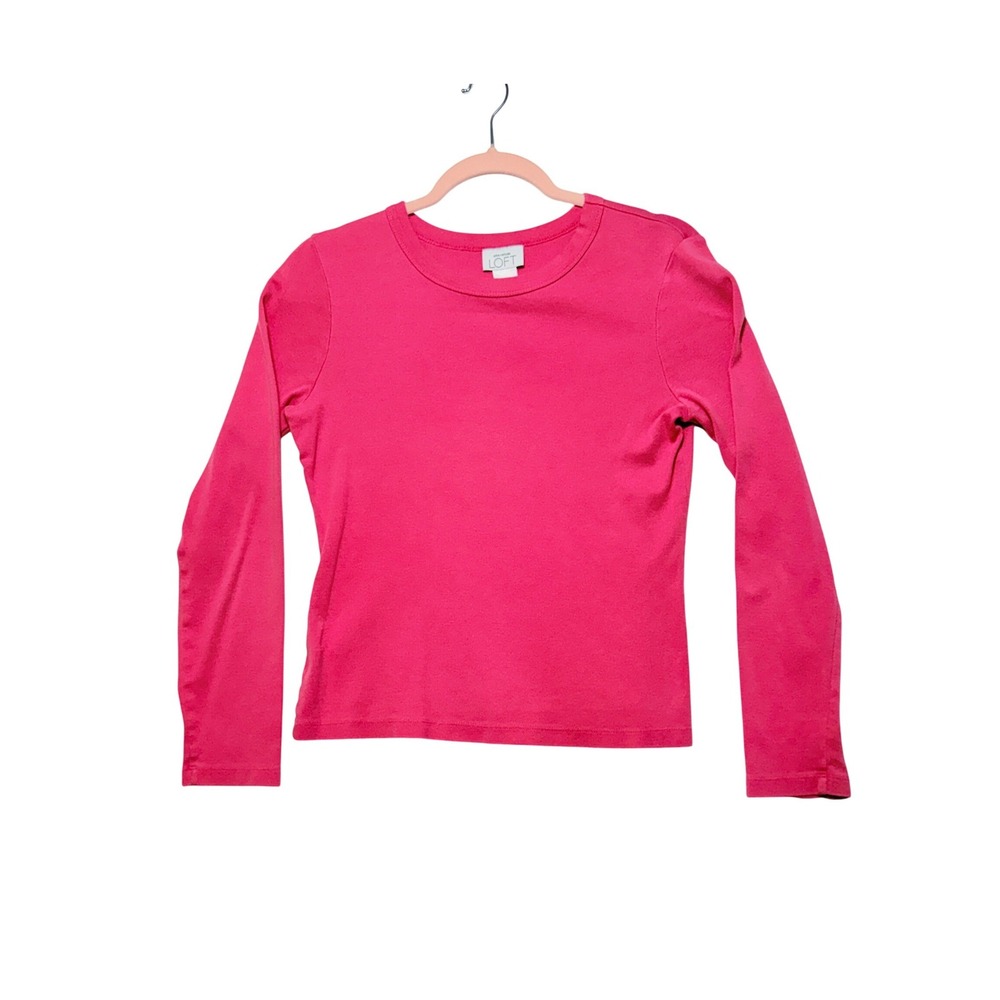 Ann Taylor LOFT Womens Medium Pink 100% Cotton Long Sleeve Crew Neck T-Shirt